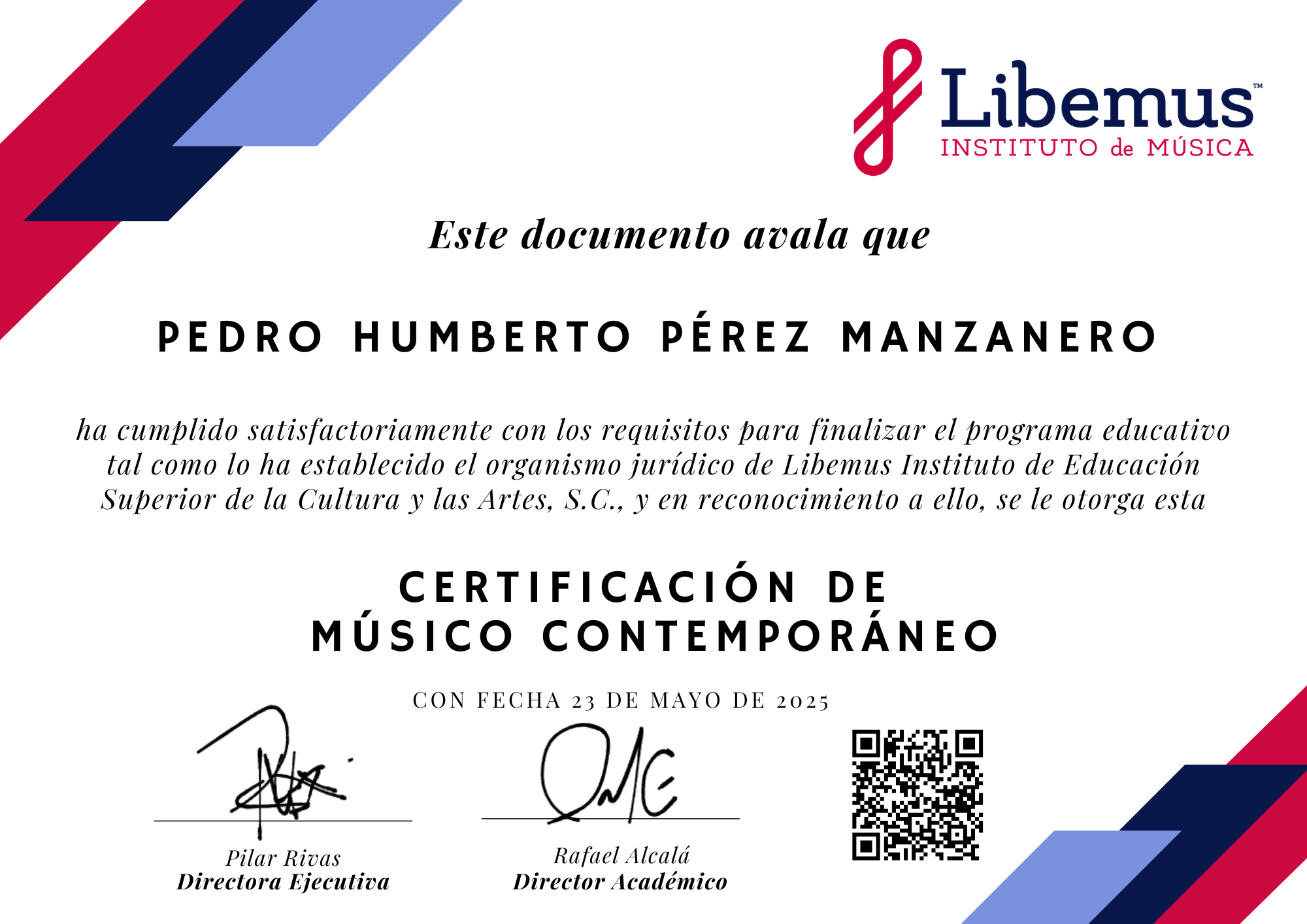 Certificado Libemus Pedro Manzanero